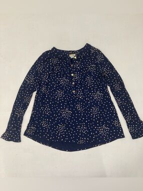 Boden Nadine Jersey Top Navy Blue Confetti Polka Dot Henley Size US 6 UK 10